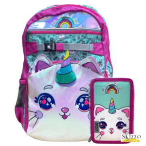 zaino + astuccio 3 zip shout kittycorn maricart