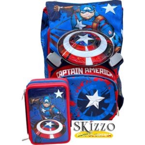 zaino ed astuccio 3 zip seven capitan america 2024/2025 novità schoolpack