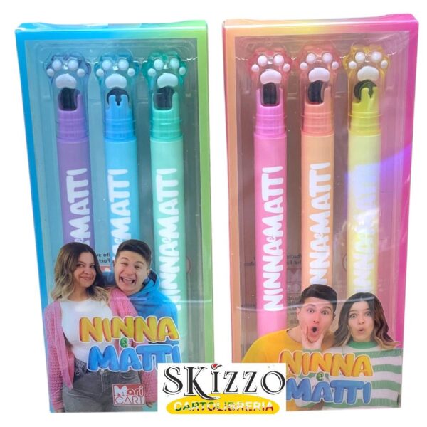 set 3 evidenziatori glitter con timbro ninna e matti maricart 75909 8024708759093