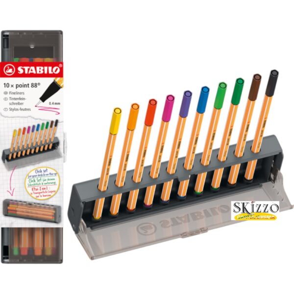 fineliner-point-88-click-set-10-colori-stabilo click set fineliner stabilo
